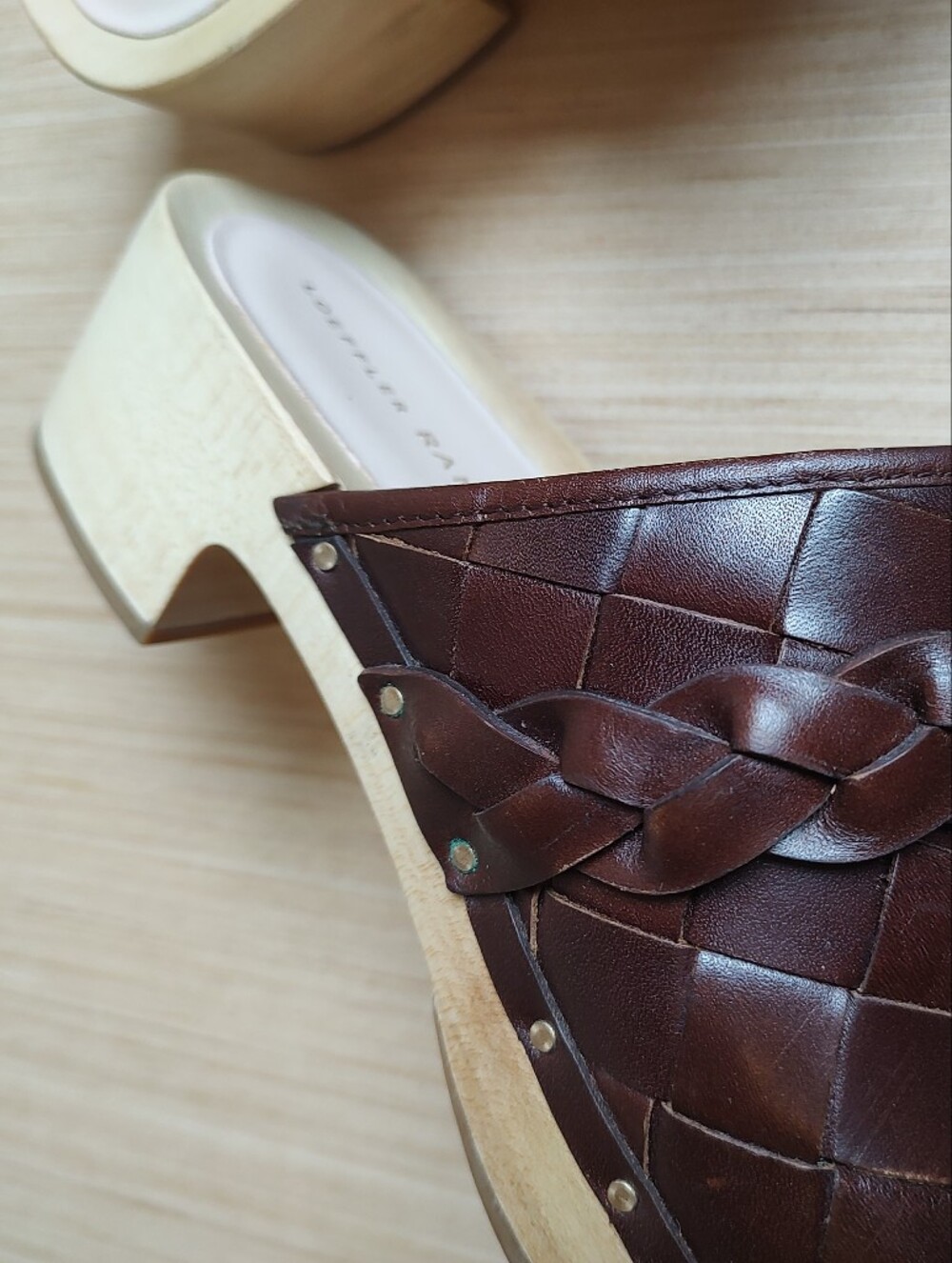 Loeffler Randall Polina Clogs Slides Mules Leather Weave Cherry Brown Sandals 8 - Picture 10 of 16